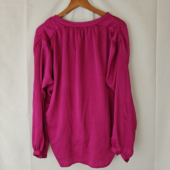 Maje Plunge Neckline Satin Long Sleeve Blouse In Magenta Size Small - Picture 10 of 12